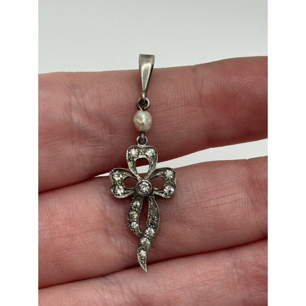 Vintage Foster and Bailey Pendant Sterling Silver Bow Ribbon Paste Lavaliere